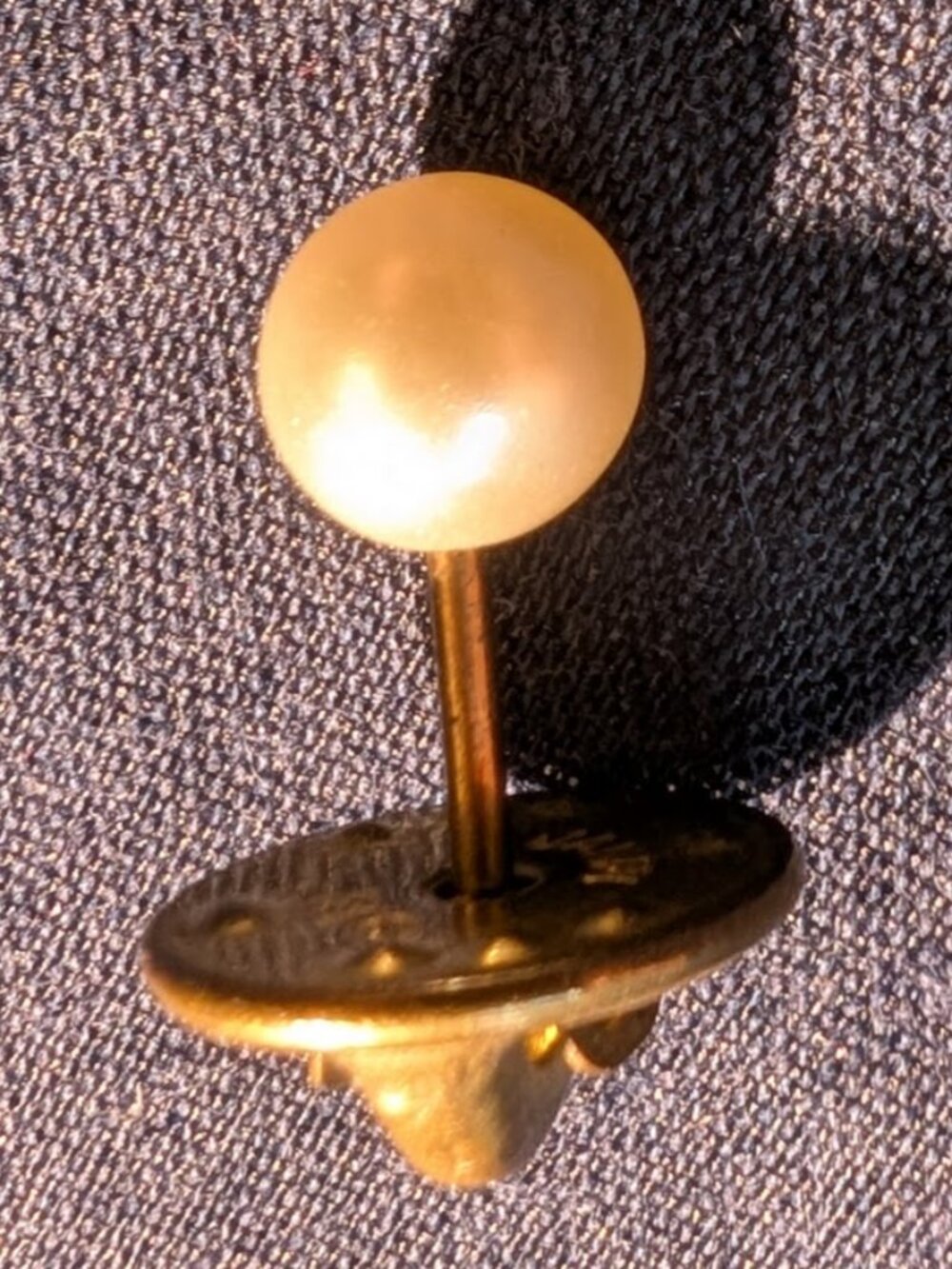 Vintage Cream Faux Pearl Tie Tack Lapel Pin Mid Century Jandy Reg Backing